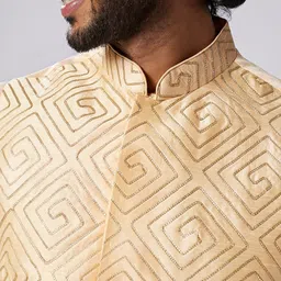 KISAH Mandarin Collar Art Silk Straight Kurta With Churidar & Nehru Jacket image 2