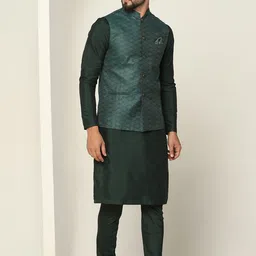 KISAH Mandarin Collar Straight Kurta & Churidar With Nehru jacket image 4
