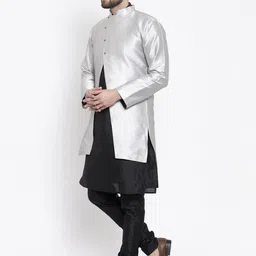 Kaifoo Men Black Angrakha Kurta with Churidar image 5