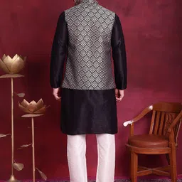 Jompers Mandarin Collar Straight Kurta With Churidar & Nehru Jacket image 5
