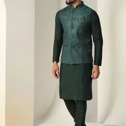 KISAH Mandarin Collar Straight Kurta & Churidar With Nehru jacket image 5