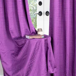 Purple Polyester Solid 9 Ft Semisheer Eyelet 2 Door Curtains By Deco Window image 5