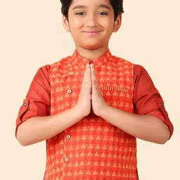 Fabindia Ethnic Motif Printed Mandarin Collar Nehru Jacket image 1