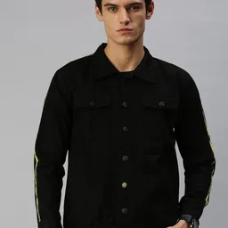 VOXATI Men Black Camouflage Longline Denim Jacket with Embroidered-picture-20