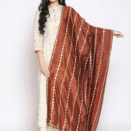Dupatta Bazaar Brown & Gold-Toned Embroidered Dupatta with Gotta Patti-image-41