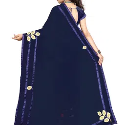 KALINI Blue & Gold-Toned Floral Beads and Stones Georgette Saree image 4