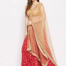 Clora Creation Women Beige & Gold Ethnic Motifs Embroidered Dupatta image 3