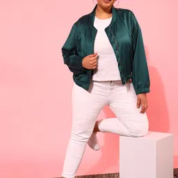 CURVY STREET Plus Size Mock Collar Bomber Jacket image 3