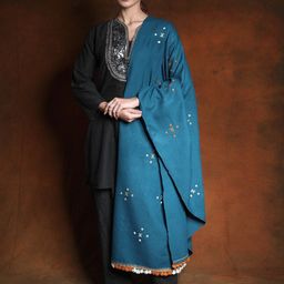 Exotic India Geometric Embroidered Mirror Work Woollen Shawl-picture-39