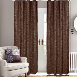 saral home Brown Polyester Solid 7ft Semisheer Eyelet Door Curtains (Pack of 2) image 2