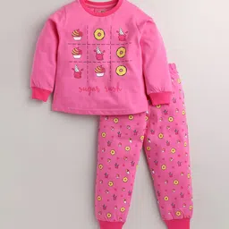 Eieio Girls Pink Printed Pure Cotton Night Suit-picture-29