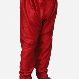 NAMASKAR Boys Maroon Solid Pure Silk Churidar image 2