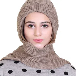 Gajraj Self Design Woolen Beanie With Attached Muffler-picture-58