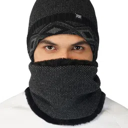 iSWEVEN Black Caps with Neck Warmer 2 In1 Beanie-picture-21