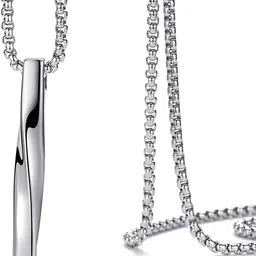 krystalz Twisted Long Bar Pendant For Mens & Boys | Alloy Steel Trendy Simple Chain Pendant For Mens | Box Chain Bar Pendant image 1