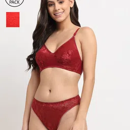 Friskers Pack Of 2 Maroon & Red Lingerie Set - Non-Padded-image-41