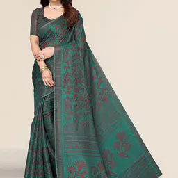 Winza Designer Teal & Red Floral Zari Kota Saree image 1