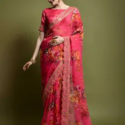 Mitera Floral Printed Sequinned Saree-image-16