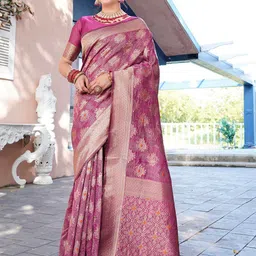 anouk rustic Anouk Pink Ethnic Motifs Woven Design Zari Organza Saree image 1
