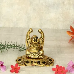 HANDICRAFTS PARADISE Gold-Toned Fengshui Laughing buddha Idol Tiny Showpiece-picture-18