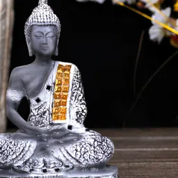 GW CREATIONS Black & Silver Toned Buddha Idol Showpiece-image-86