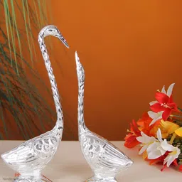 HANDICRAFTS PARADISE Silver Toned 2 Pieces Animal Swan Metal Showpiece-image-90