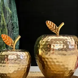 Timaya's Decor Gold Toned Metal Small Apple Showpiece-image-0