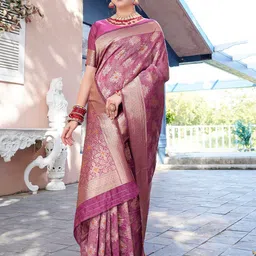anouk rustic Anouk Pink Ethnic Motifs Woven Design Zari Organza Saree image 2