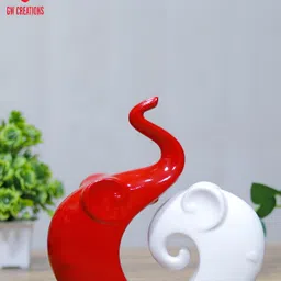 GW CREATIONS Red & White 2 Pieces Elephant Glossy Finished Showpiece image 3