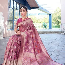 anouk rustic Anouk Pink Ethnic Motifs Woven Design Zari Organza Saree image 3