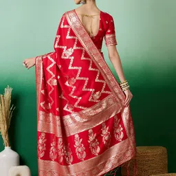 Sangria Ethnic Motif Zari Woven Kanjeevaram Saree with Blouse image 3