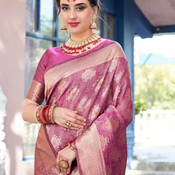 anouk rustic Anouk Pink Ethnic Motifs Woven Design Zari Organza Saree image 4