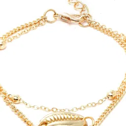 OOMPH Women Pack Of 2 Gold-Toned Sea Shell Layered Anklet image 4