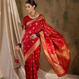 Sangria Ethnic Motif Zari Woven Banarasi Saree With Blouse image 5