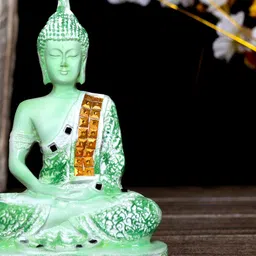 GW CREATIONS Green Buddha Figurine Showpiece image 3