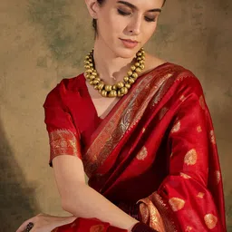 Sangria Ethnic Motif Zari Woven Banarasi Saree With Blouse image 1