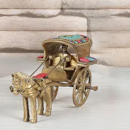 Two Moustaches Red And Green Gemstone Work Brass Horse Cart   Figurine Showpieces-image-17