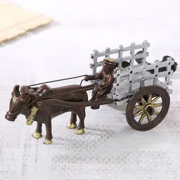 Two Moustaches Brown Bullock Cart Showpiece-image-93