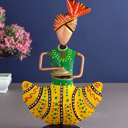 Golden Peacock Green & Orange Handcrafted Turban Musicians Showpiece-image-7