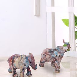 Aura Cream-Coloured 2 Pcs StoryTelling Elephants Figurine Showpieces-image-115