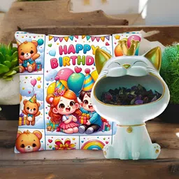 bettergiftflowers White & Red Printed Showpiece & Happy Birthday Cushion Home Gift Sets-image-11