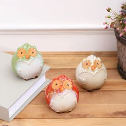 Aura White & Red 3 Pcs Adorable Flower-Eyed Colourful Ceramic Owl Showpieces-image-54