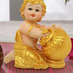 TIED RIBBONS Gold-Toned & Beige Handcrafted Lord Krishna Makhan Chor Idol Statue Showpiece-image-13