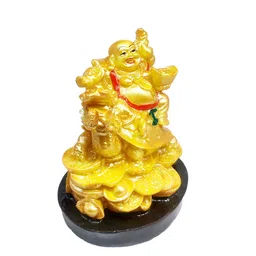GLOOKS Gold Toned & Red Marble Laughing Buddha Idol Showpiece image 4