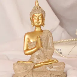 TIED RIBBONS Gold Toned Decorative Buddha Statue Idol Showpiece image 5