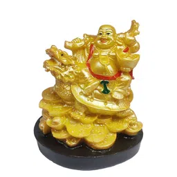 GLOOKS Gold Toned & Red Marble Laughing Buddha Idol Showpiece image 5