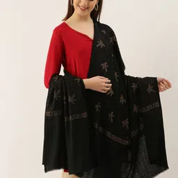 Pashmoda Women Black & Gold-Toned Embellished Woolen Shawl image 1