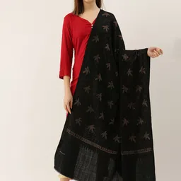 Pashmoda Women Black & Gold-Toned Embellished Woolen Shawl image 2