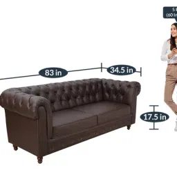 amberville from pepperfry Cheshire Leatherette 3 Seater Sofa In Dark Brown Colour image 4