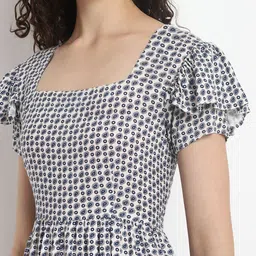 Porsorte Ethnic Motifs Printed Square Neck Puff Sleeve Tiered Fit and Flare Midi Dress image 2